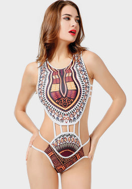 Navi African Print Cut Out Bikini